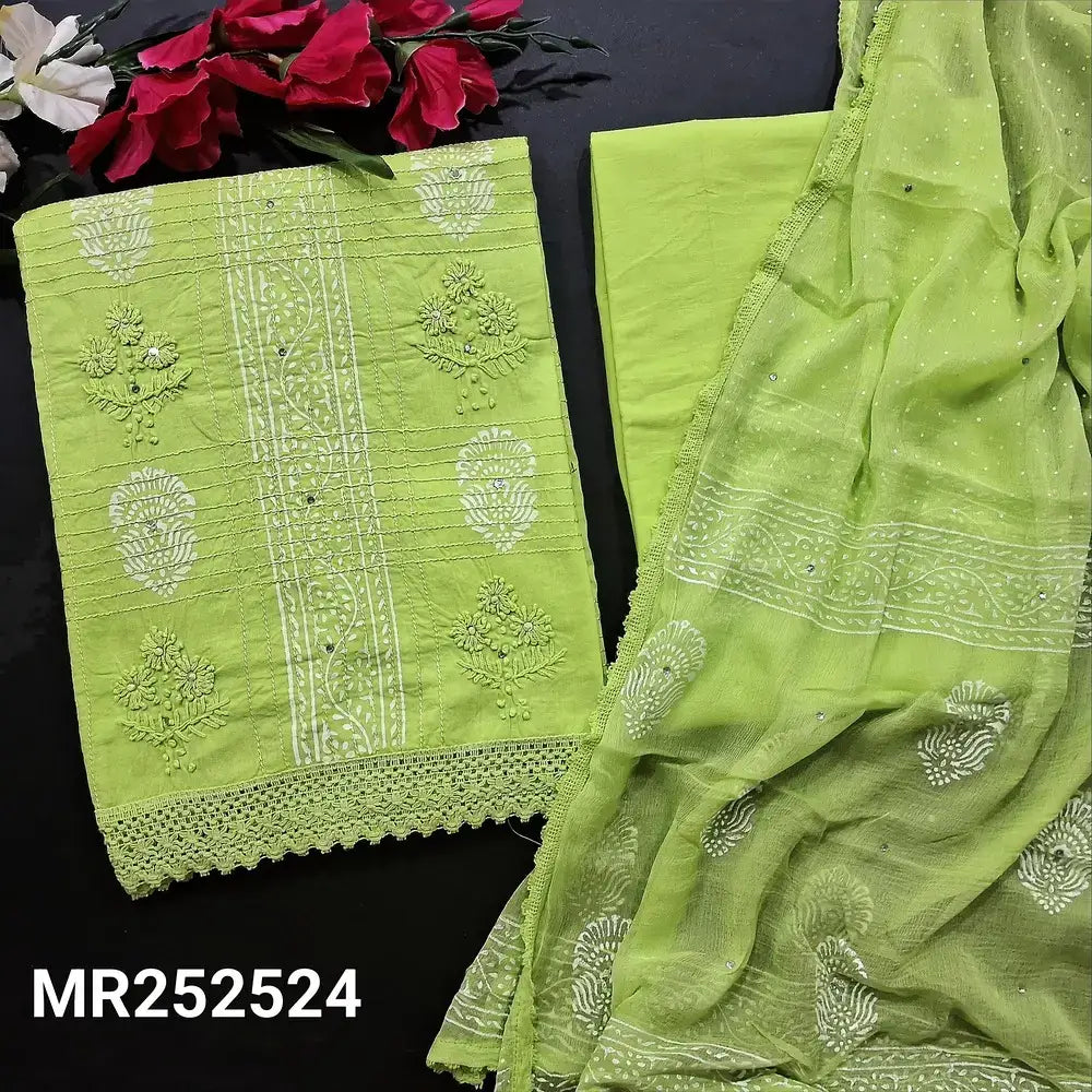 Green hand block printed cotton salwar material mr252524-Neidhal