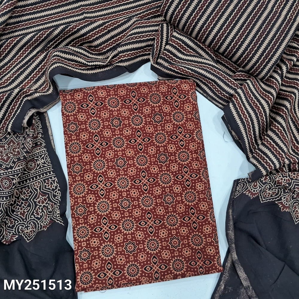 Maroon ajrak block printed cotton salwar material my251513-Neidhal
