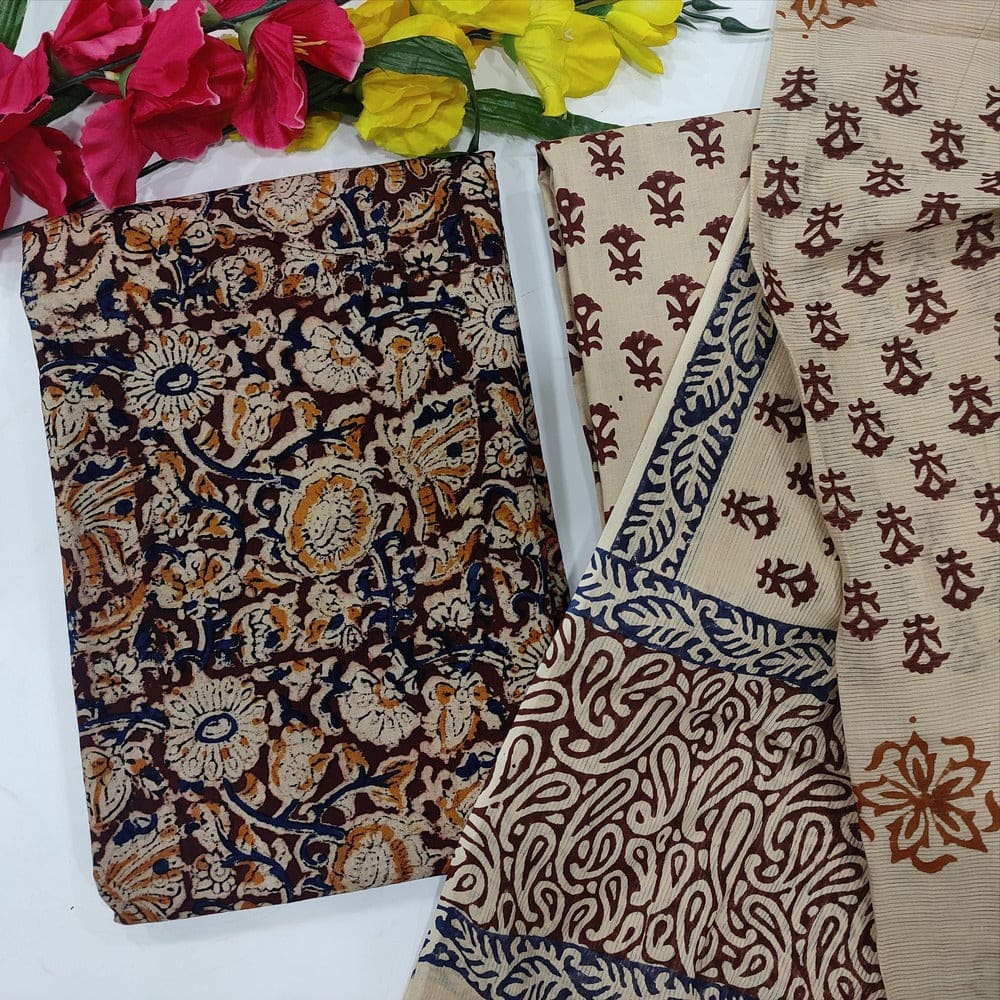 Maroon kalamkari printed cotton salwar material-Neidhal