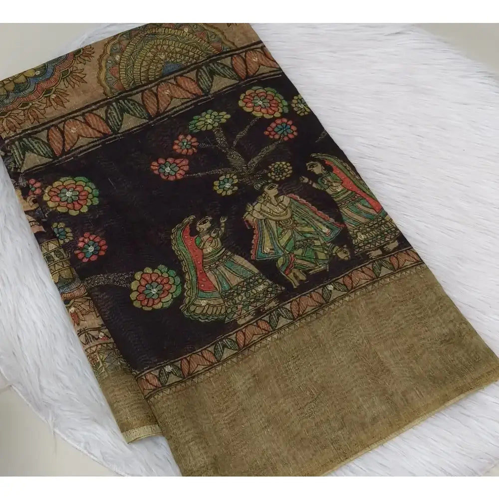 Olive green slub silk cotton saree ns121-Neidhal