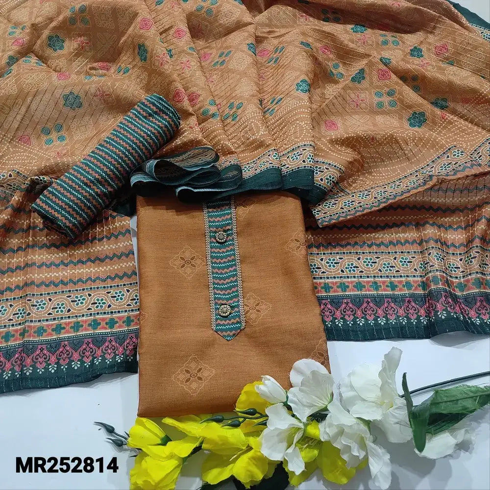 Peach printed silk cotton salwar material mr252814-Neidhal