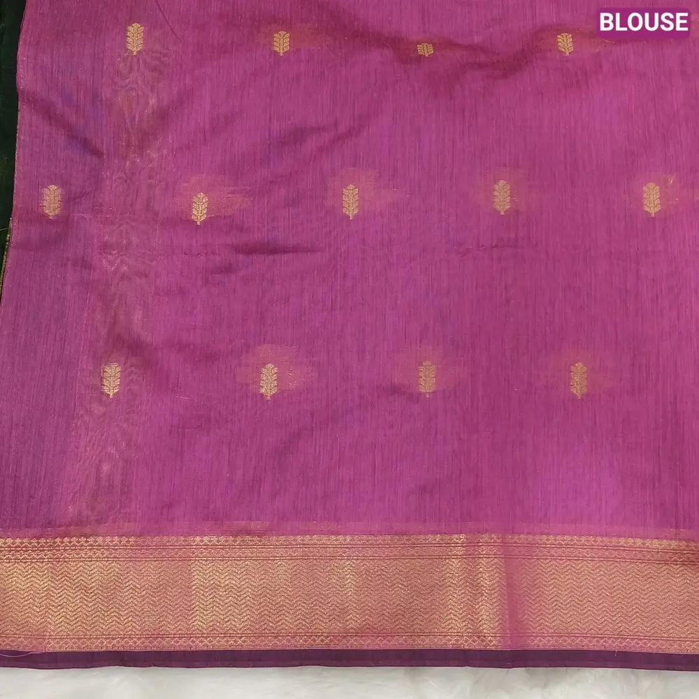 Bottle green with lotus pink Traditional zari woven silk cotton saree,Contrast double side borders, thread woven pallu, Thread woven running blouse with borders. NS20