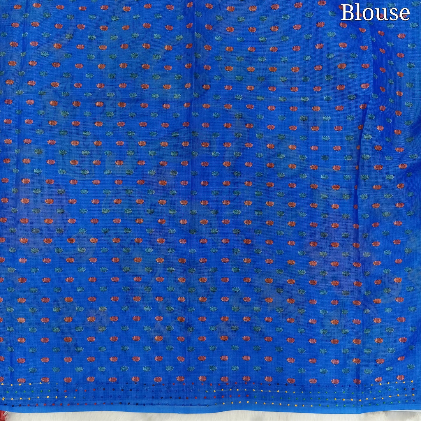 Ink Blue Premium kota silk saree (lightweight, thin, soft) colorful floral prints highlighted with hand embroidery work, rich pallu. Digital printed kota silk blouse. NS51