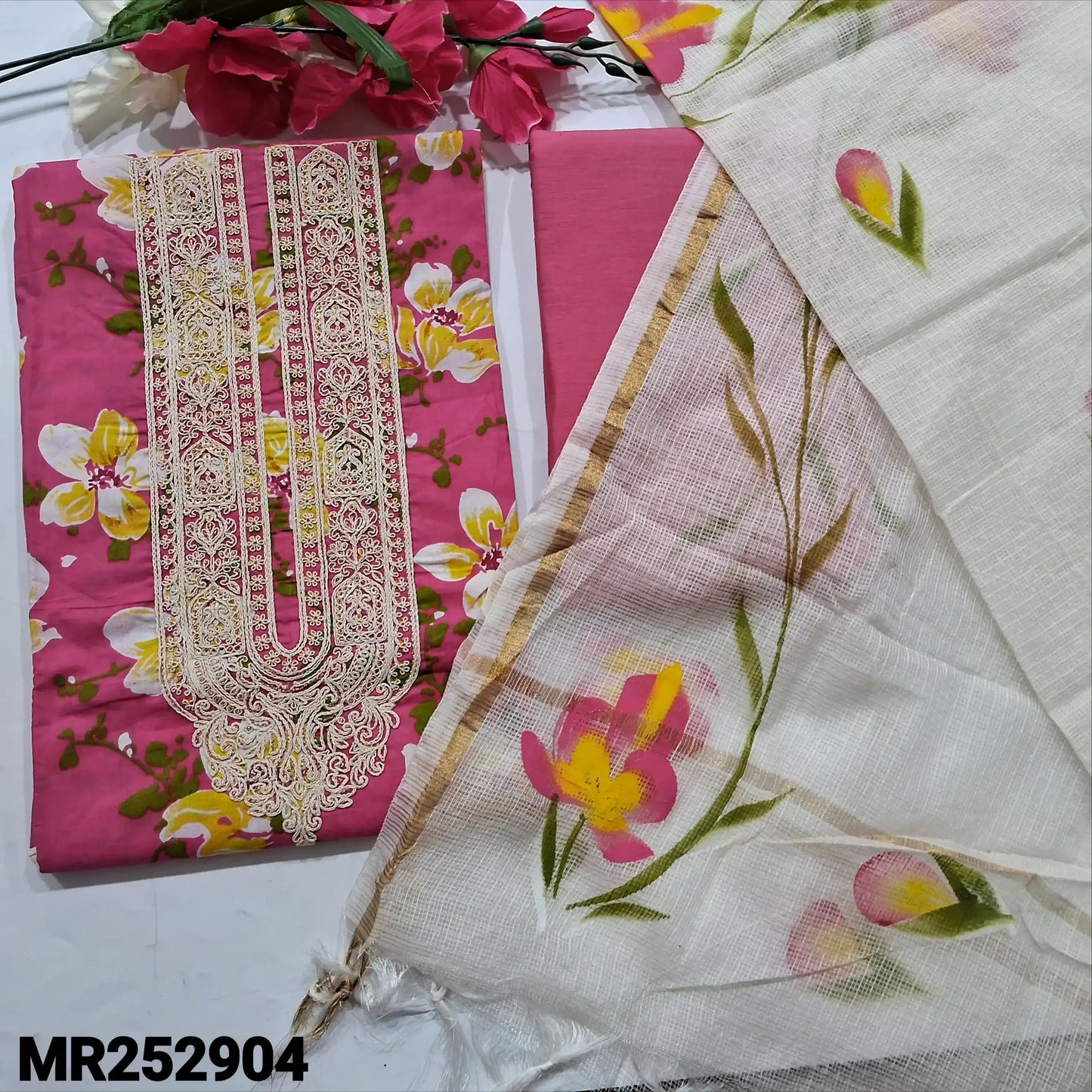 Pink printed soft cotton salwar material mr252904-Neidhal