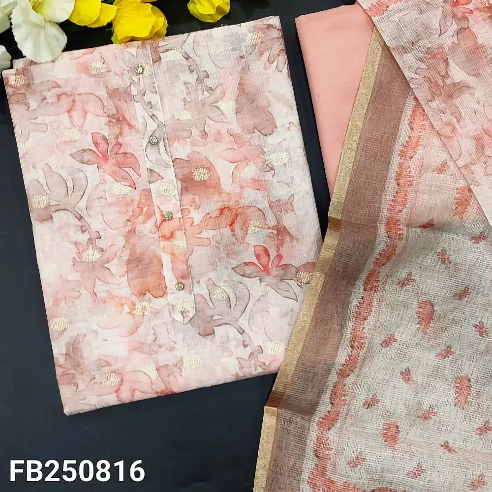 CODE FB250816: Printed fancy kota silk cotton unstitched salwar material fancy buttons on yoke zari buttas all