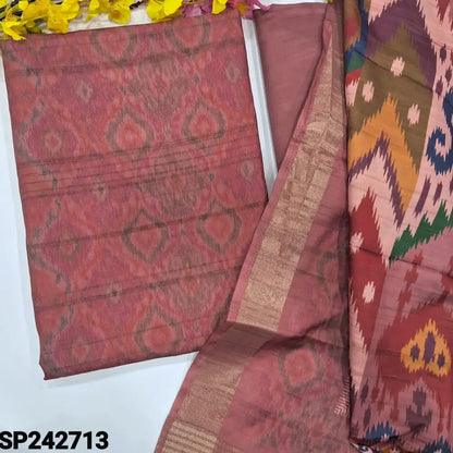 CODE SP242713: Dark onion pink sobar ikat printed semi gicha unstitched salwar material self weaving design all
