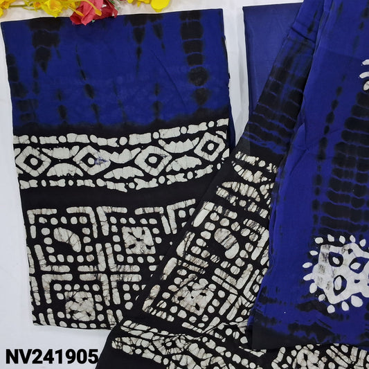 CODE NV241905 : Dark blue original batik dyed pure crepe georgette unstitched salwar material(thin fabric, lining needed)matching silky bottom, pure crepe georgette dupatta with batik design.