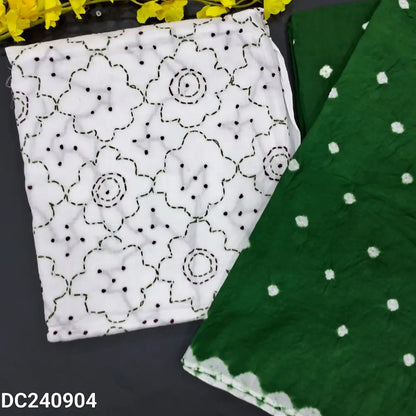 CODE DC240904: White pure cotton unstitched salwar material heavy thread work on front(thin fabric lining needed)dark