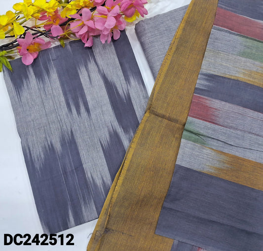 CODE DC242512 : Light &dark shaded grey south handloom cotton unstitched salwar material, ikat design all over(lining needed)matching south handloom cotton bottom, south handloom cotton dupatta with ikat woven design.