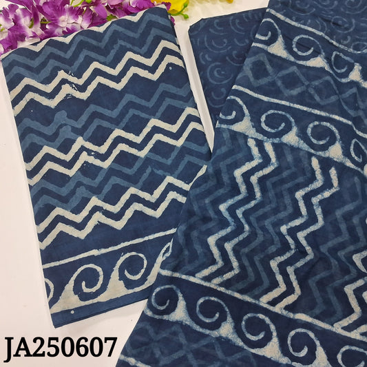 CODE JA250607 : Indigo blue hand block printed pure cotton unstitched salwar material(lining needed)hand block printed cotton bottom, hand block printed pure mul cotton full length dupatta(REQUIRES TAPINGS).