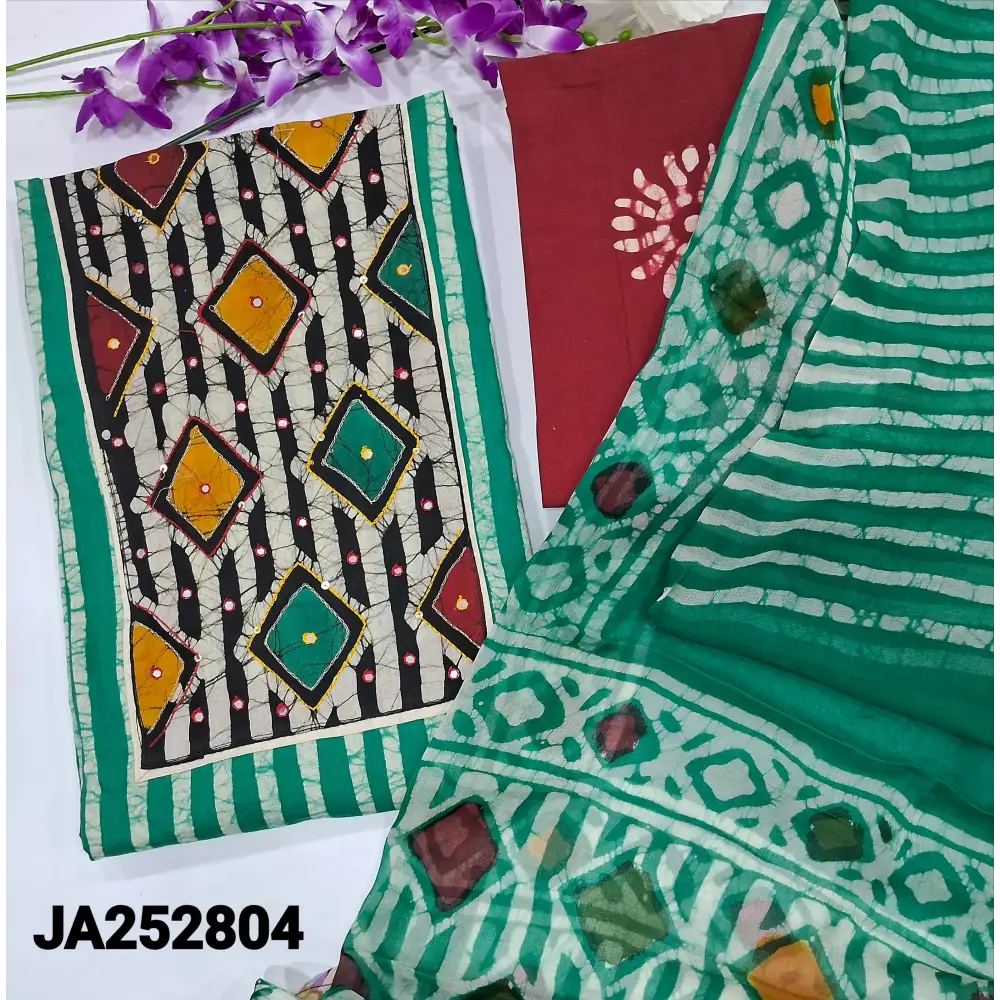 CODE JA252804: Turquoise green vertical striped original wax batik dyed pure cotton unstitched salwar material faux