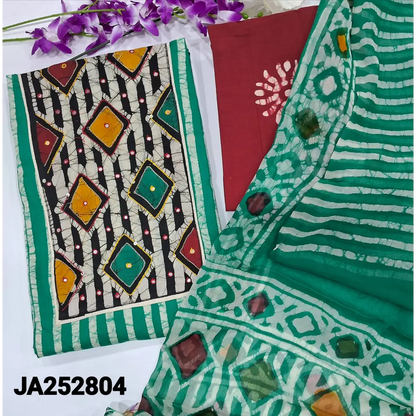 CODE JA252804: Turquoise green vertical striped original wax batik dyed pure cotton unstitched salwar material faux