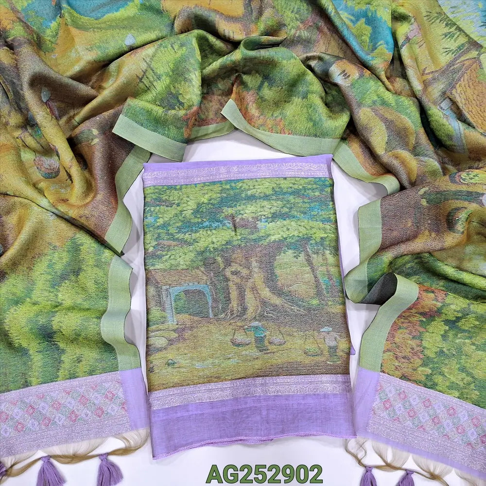 Lavender jamdani woven premium silk cotton unstitched salwar material, rich jamdani woven daman(thin, lining needed)matching silk cotton bottom, rich jamdani woven premium silk cotton full length dupatta with tassels. CODE AG252902