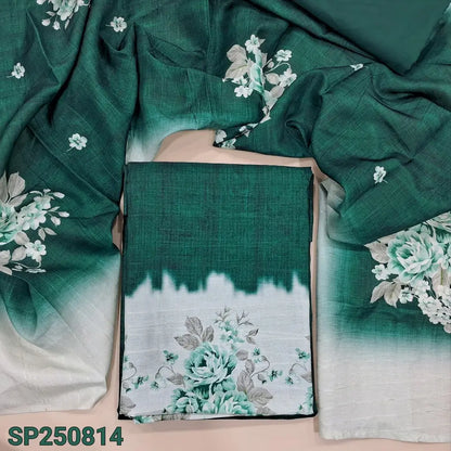 Teal green digital printed semi tussar unstitched salwar material(thin, lining needed)matching silky bottom, digital printed semi tussar dupatta. CODE SP250814