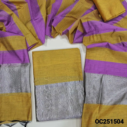 Light Mehandhi Yellow premium silk cotton unstitched salwar material tissue borders on daman,(soft, lining optional) matching silk cotton bottom, dual shade premium silk cotton dupatta tissue borders on pallu. OC251504