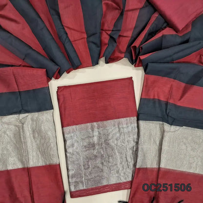 Reddish Maroon premium silk cotton unstitched salwar material tissue borders on daman,(soft, lining optional) matching silk cotton bottom, dual shade premium silk cotton dupatta tissue borders on pallu. OC251506