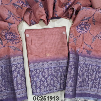 Digital printed Pastel Pink premium silk cotton unstitched salwar material(thin, lining needed), heavy banarasi weaving on daman, matching santoon bottom, dual shaded printed  banarasi weaving silk cotton full length dupatta. OC251913