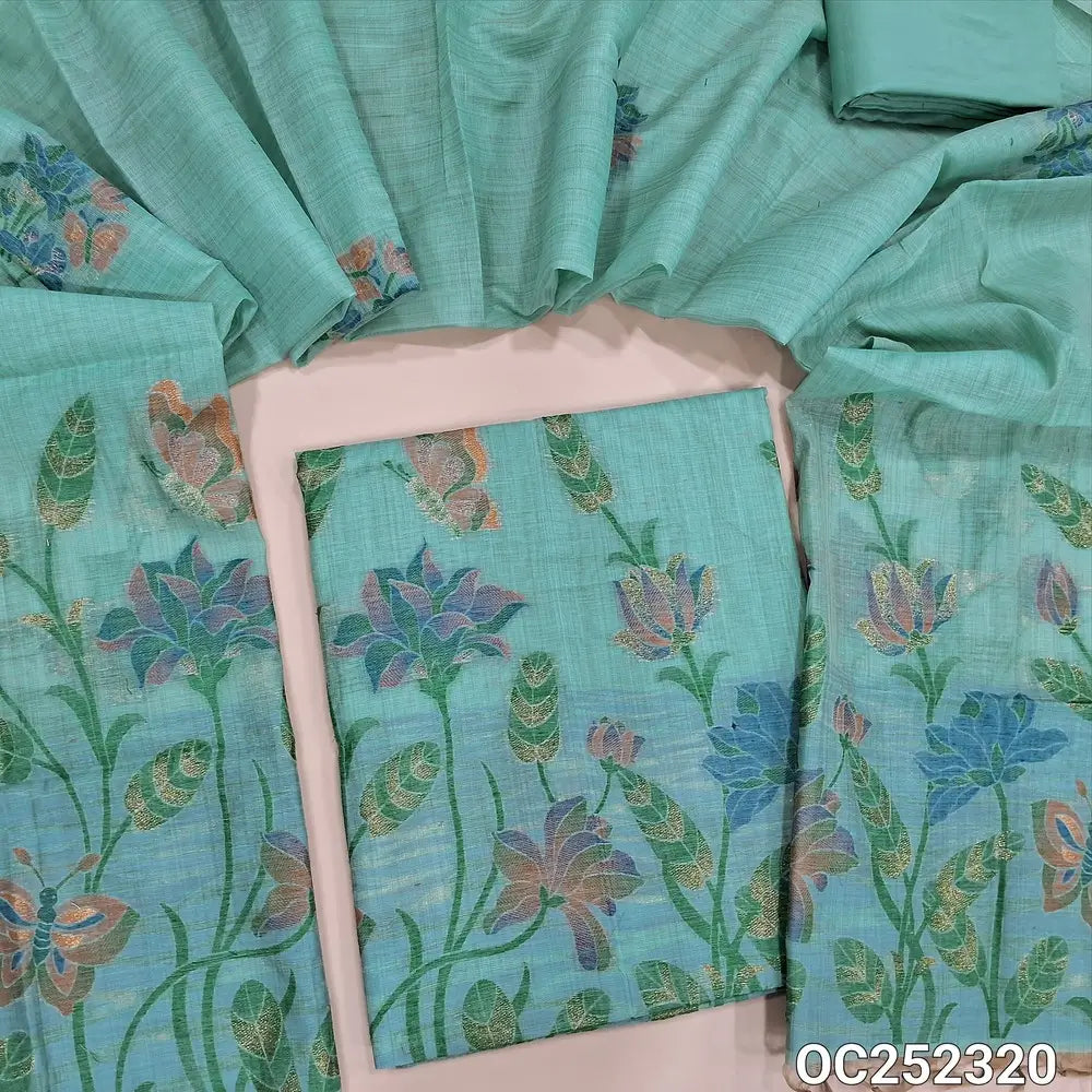 Pastel Blue Jamdani woven silk cotton unstitched salwar material (Thin, Soft, Lining Needed) cotton or silky bottom, jamdani woven silk cotton dupatta. OC252320