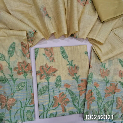 Pastel Yellow Jamdani woven silk cotton unstitched salwar material (Thin, Soft, Lining Needed) cotton or silky bottom, jamdani woven silk cotton dupatta. OC252321