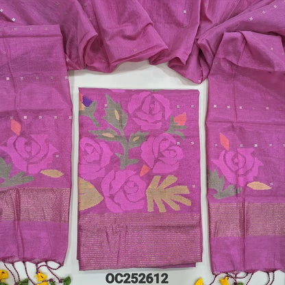 Light Pink premium tissue linen jamdani woven unstitched salwar material, Sequins woven along with the fabric (Textured, Lining Needed) NO BOTTOM, Jamdani woven full length dupatta. OC252612