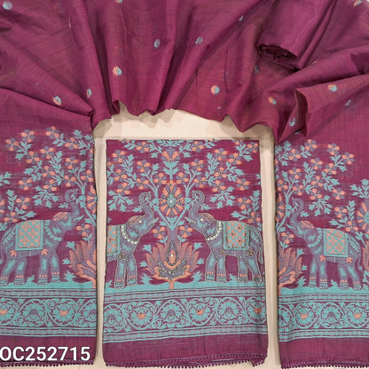 Dark Pink premium Silk Cotton unstitched salwar material (thin, Lining Needed) heavy thread woven, zardozi, bead work on yoke & daman, matching santoon bottom, thread woven design on premium silk cotton dupatta with tapings. OC252715