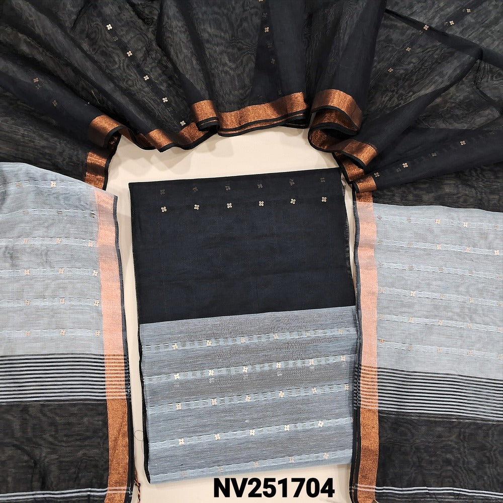 Black with Grey Muslin jamdani handwoven unstitched salwar material, sequins woven along with fabric all over (Thin, Lining Needed) Muslin jamdani handwoven dupatta. NV251704