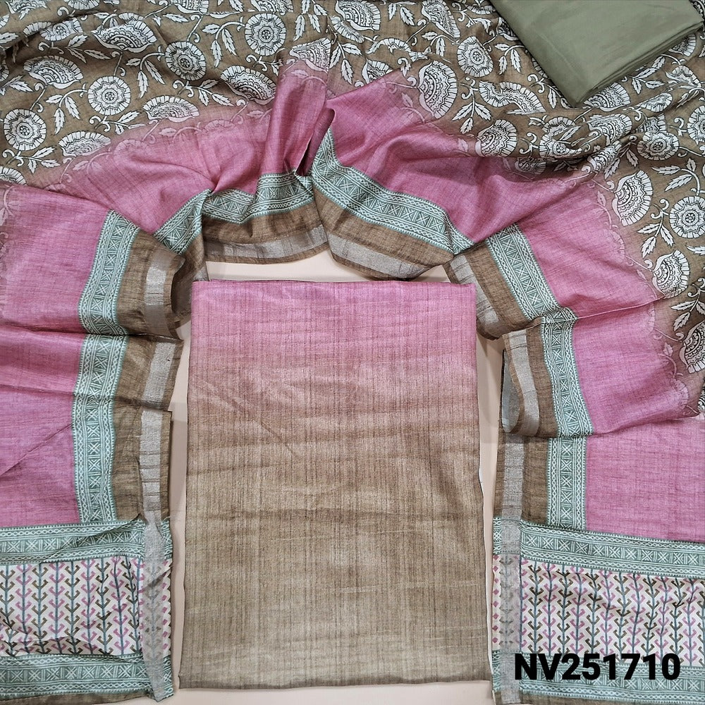 Digital printed multicolor silk cotton unstitched salwar material (Lining Needed)Olive green bottom,digital printed soft silk cotton dupatta. NV251710