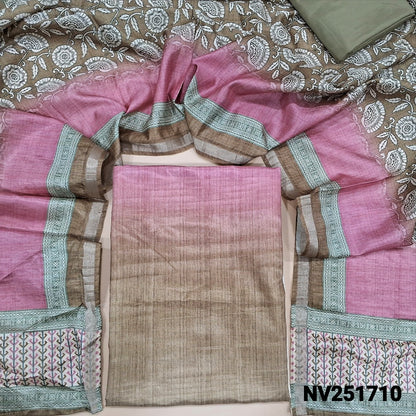 Digital printed multicolor silk cotton unstitched salwar material (Lining Needed)Olive green bottom,digital printed soft silk cotton dupatta. NV251710