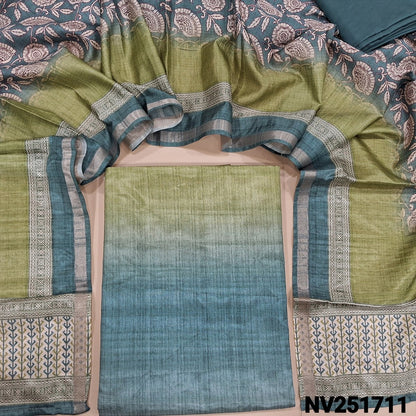 Digital printed multicolor silk cotton unstitched salwar material (Lining Needed)Blueish grey bottom,digital printed soft silk cotton dupatta. NV251711