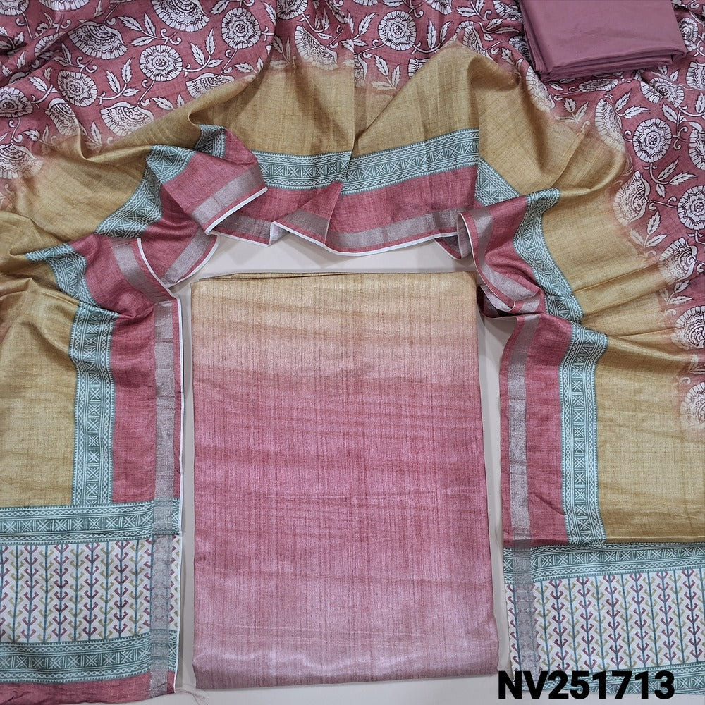 Digital printed multicolor silk cotton unstitched salwar material (Lining Needed)Pastel pink bottom,digital printed soft silk cotton dupatta. NV251713