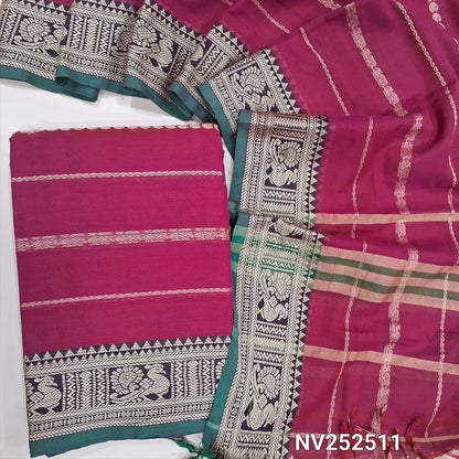 Bright Pink mercerised handloom cotton unstitched salwar material, thread weaving all over, double side borders (Thin, Lining Needed) Fabric Measurement : 4.5 Metres, Full length dupatta. Note : Weaving Inconsistencies are not defects. NV252511