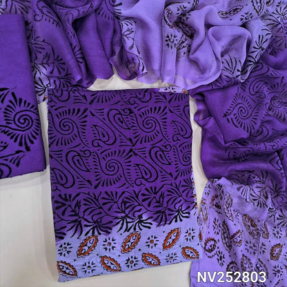 Purple & Lavender premium georgette unstitched salwar material (flowy, Lining needed) hand block print allover, printed santoon bottom, dual shade fancy chiffon dupatta with hand block print. NV252803