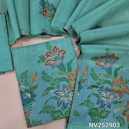 Pastel Blue Jamdani woven silk cotton unstitched salwar material (Thin, Soft, Lining Needed) matching silky bottom, jamdani woven silk cotton dupatta. NV252903