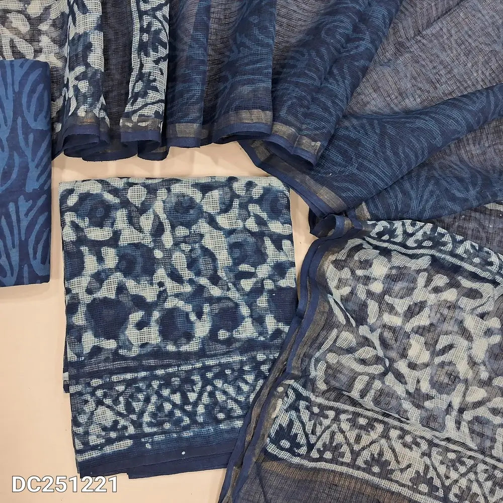 Premium indigo Blue pure kota unstitched salwar material (lining needed) hand block printed allover, printed cotton bottom, hand block printed kota dupatta. DC251221