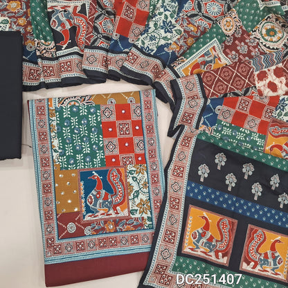 Dark Maroon pure cotton unstitched salwar material (lining needed) digital print, sequence work on yoke, black cotton bottom, digital printed soft silk cotton dupatta. DC251407