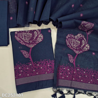 Dark Blue jamdani woven premium silk cotton unstitched salwar material (lining needed) heavy jamdani woven on daman, matching silk cotton bottom, heavy jamdani woven premium silk cotton dupatta. DC252101