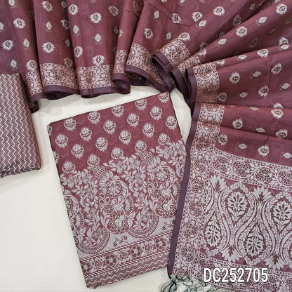 Designer Maroon premium soft silk cotton unstitched salwar material(lining needed) brocade  woven allover, silk cotton bottom with thread woven, premium soft silk cotton full length dupatta with brocade woven and tassels. DC252705