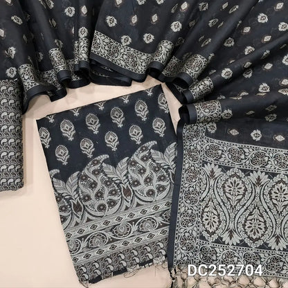 Designer Black premium soft silk cotton unstitched salwar material(lining needed) brocade  woven allover, silk cotton bottom with thread woven, premium soft silk cotton full length dupatta with brocade woven and tassels. DC252704