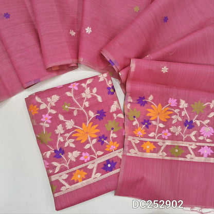 Designer dark Pink jamdani woven premium silk cotton unstitched salwar material (lining needed) heavy jamdani woven on daman, NO BOTTOM, jamdani woven premium silk cotton full length dupatta. DC252902
