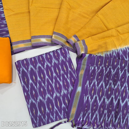 Ikat woven soft handloom cotton unstitched salwar material (lining needed) bright orange cotton bottom, dual shade ikat woven handloom cotton dupatta. DC2522915