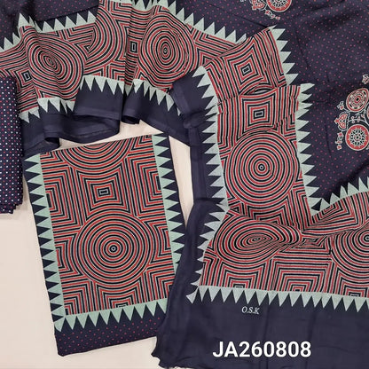 Printed dark Blue  soft rayon unstitched salwar material (lining needed) printed allover, printed rayon bottom, printed rayon dupatta(TAPING NEEDED). JA260808