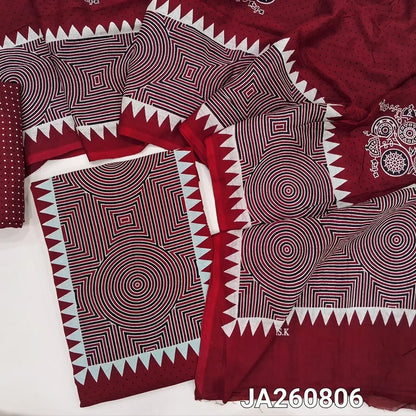 Printed Reddish Maroon soft rayon unstitched salwar material (lining option  al) printed allover, printed rayon bottom, printed rayon dupatta(TAPING NEEDED). JA260806
