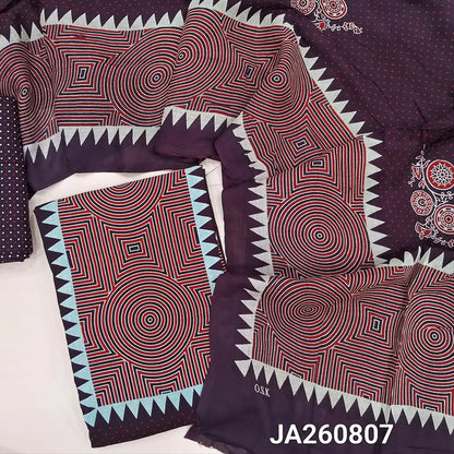 Printed deep wine Purple soft rayon unstitched salwar material (lining optional) printed allover, printed rayon bottom, printed rayon dupatta(TAPING NEEDED). JA260807