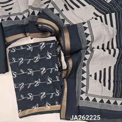 Floral printed Black premium soft silk cotton unstitched salwar material(thin, lining needed) double side zari border, matching spun cotton bottom, abstract printed full length soft silk cotton dupatta (TAPING NEEDED).JA262225