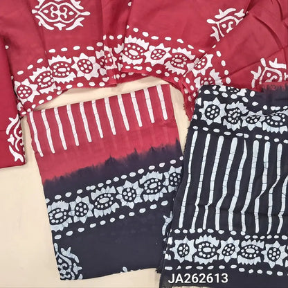 Batik dyed Pink soft cotton unstitched salwar material (lining needed) batik dyed dark blue daman, batik dyed cotton bottom, dual shade batik dyed mul cotton full length dupatta. (TAPING NEEDED)JA262613