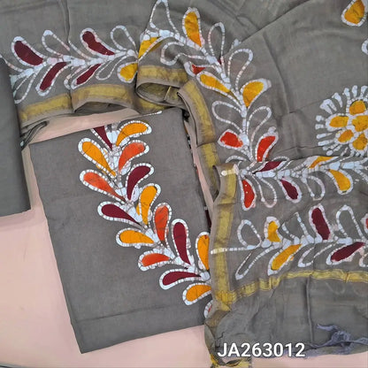 Premium wax batik light chocolate Brown modal cotton unstitched salwar material (lining needed) orginal wax batik design, matching silk cotton bottom, wax batik dyed chanderi silk cotton dupatta(TAPING NEEDED). JA263012