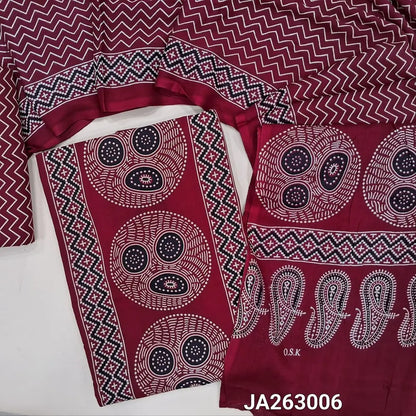 Printed Reddish Maroon rayon fabric unstitched salwar material (lining needed) panel design, printed rayon bottom, printed rayon dupatta (TAPING NEEDED). JA263006