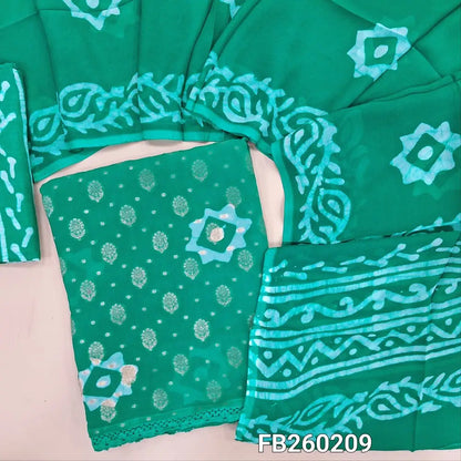 Batik dyed turquoise Blue benarasi georgette unstitched salwar material (flowy, lining needed) zari buttas allover, batik dyed santoon bottom, batik dyed crepe georgette full length dupatta(TAPING NEEDED)FB260209
