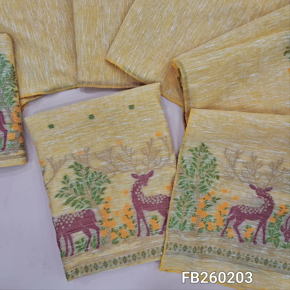 Designer jamdani woven rich Beige premium linen unstitched salwar material (textured, lining needed) jamdani woven on daman,  jamdani woven linen bottom, jamdani woven premium linen dupatta. FB260203