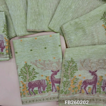 Designer jamdani woven sea Green premium linen unstitched salwar material (textured, lining needed) jamdani woven on daman,  jamdani woven linen bottom, jamdani woven premium linen dupatta. FB260202